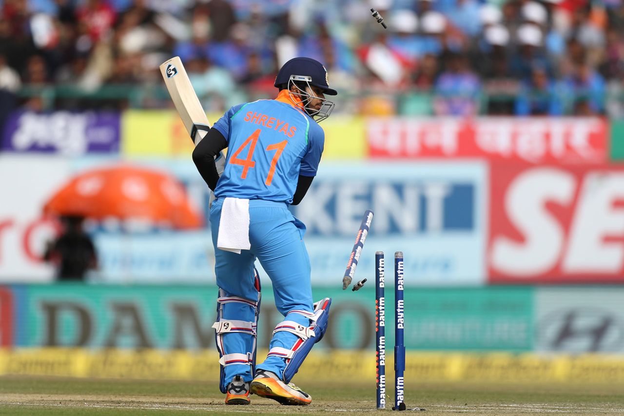 Shreyas Iyer was bowled for nine runs on debut, India v Sri Lanka, 1st ODI, Dharamsala, December 10, 2017