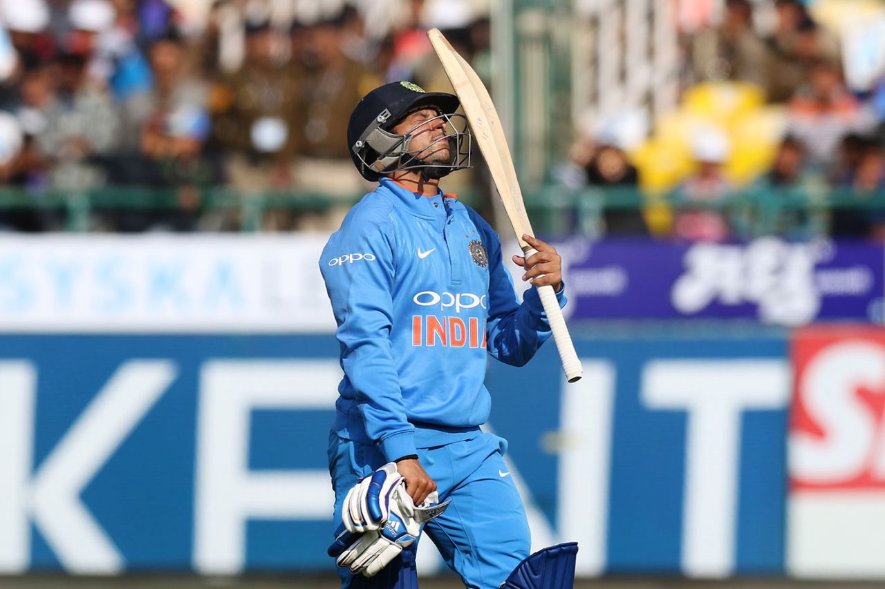Kuldeep Yadav reacts after being dismissed, India v Sri Lanka, 1st ODI, Dharamsala, December 10, 2017