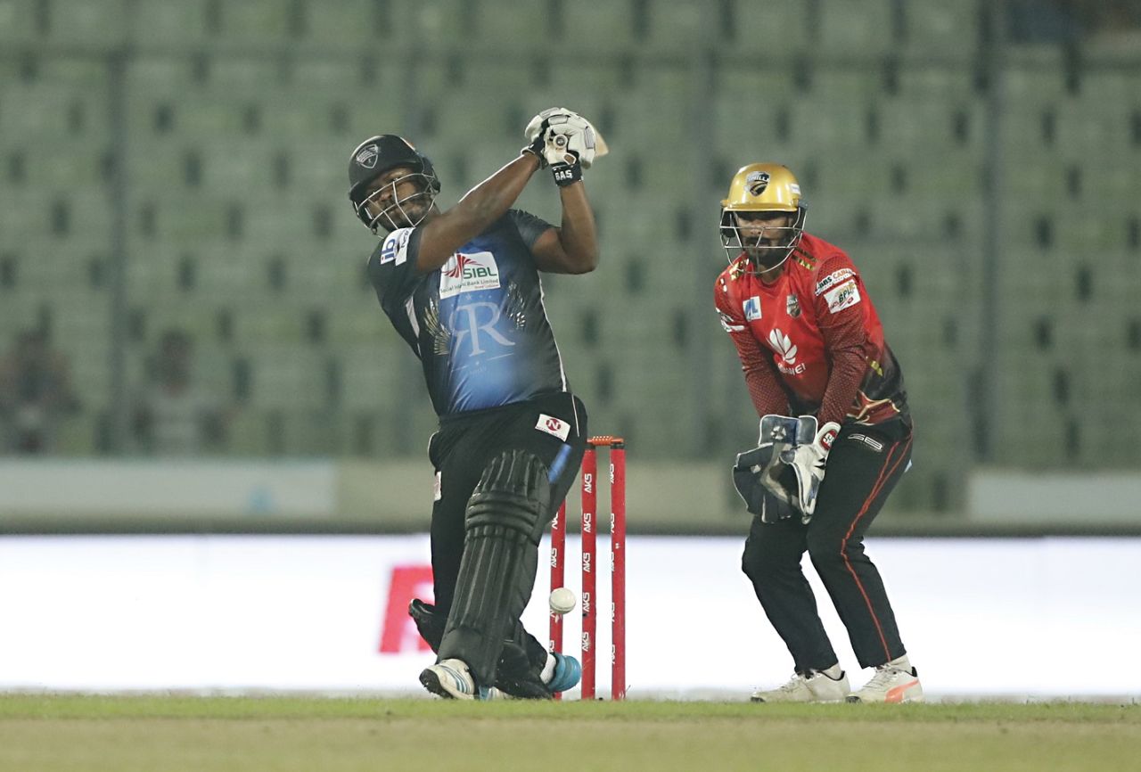 Johnson Charles hit some lusty blows early on, Comilla Victorians v Rangpur Riders, BPL 2017 qualifier 2, Dhaka, December 10, 2017