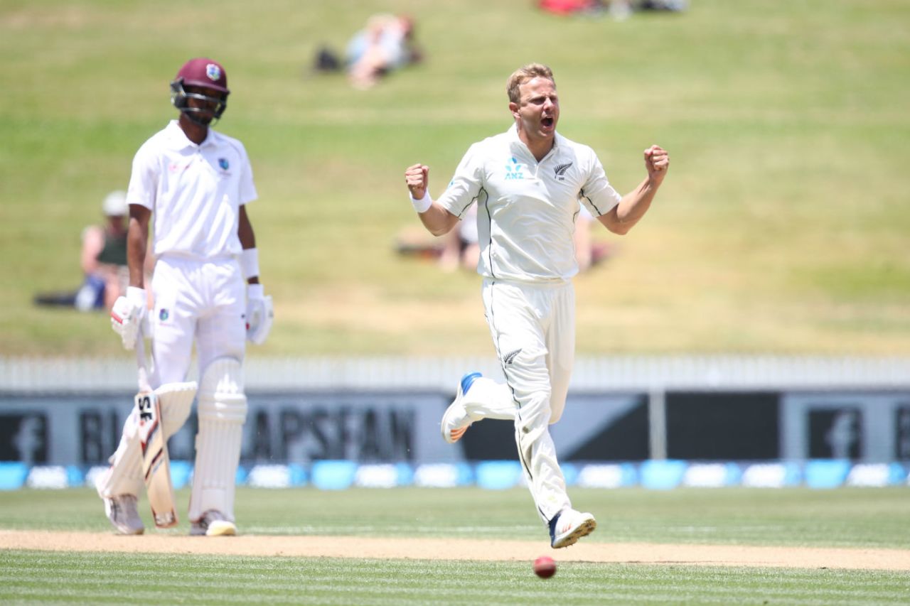 Neil Wagner is ecstatic as he sends back Shane Dowrich for a golden duck, New Zealand v West Indies, 2nd Test, Hamilton, 4th day, December 12, 2017