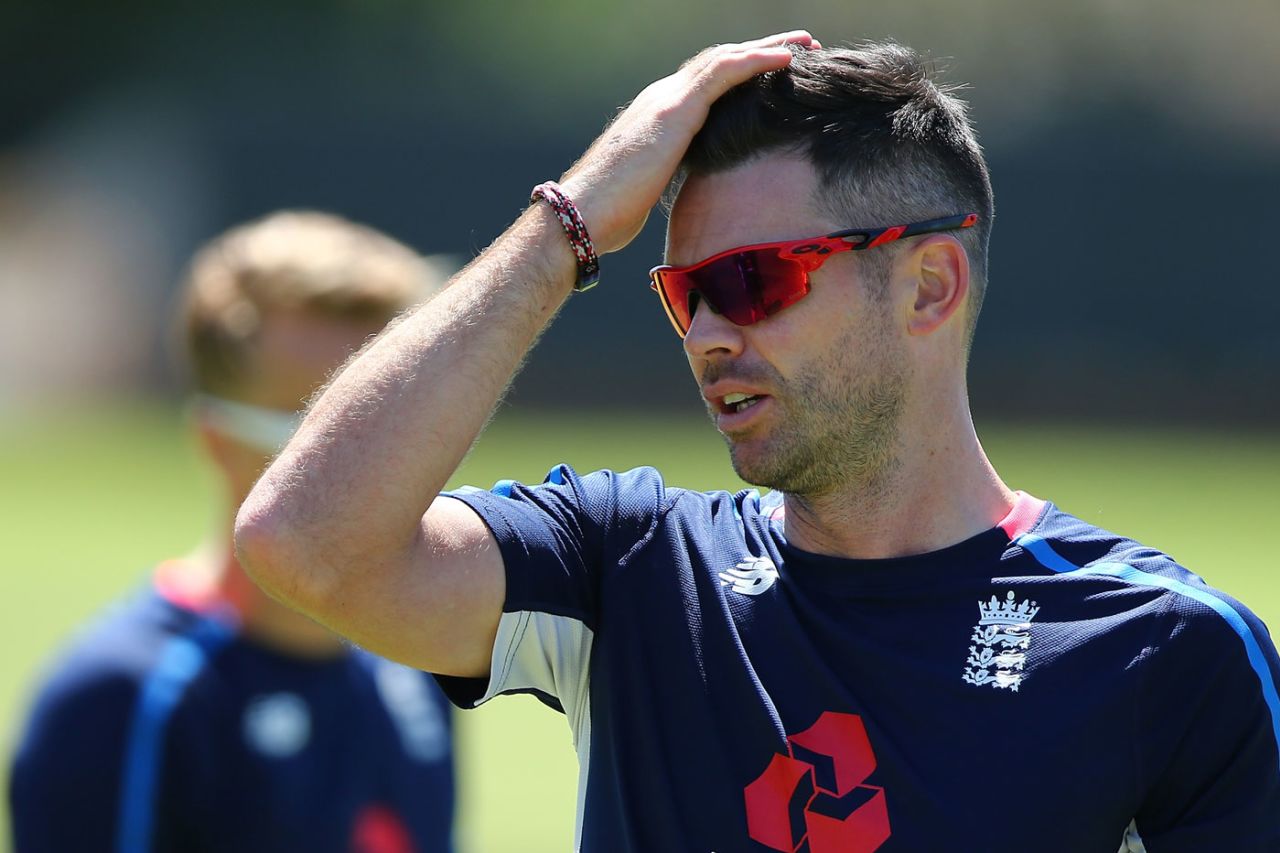James Anderson wipes away the sweat at England training, Perth, December 13, 2017