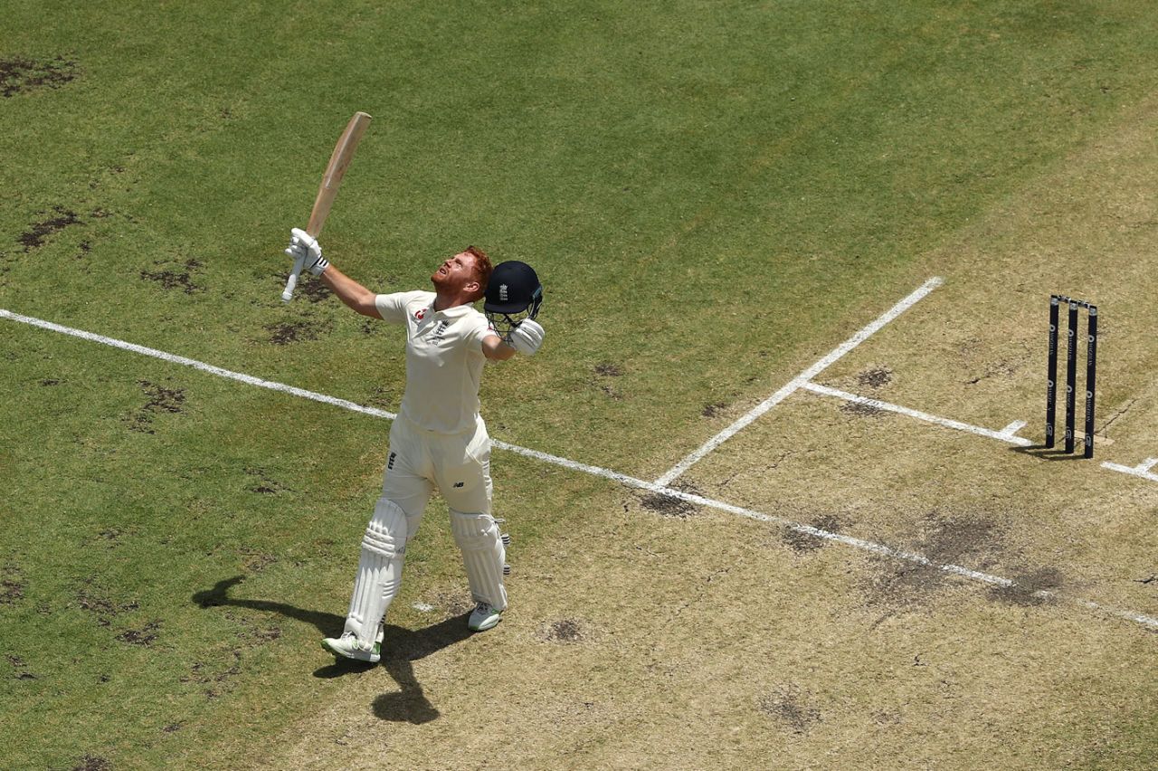 Jonny Bairstow celebrates his maiden Ashes hundred, Australia v England,  3rd Test, Perth, 2nd day, December 15, 2017