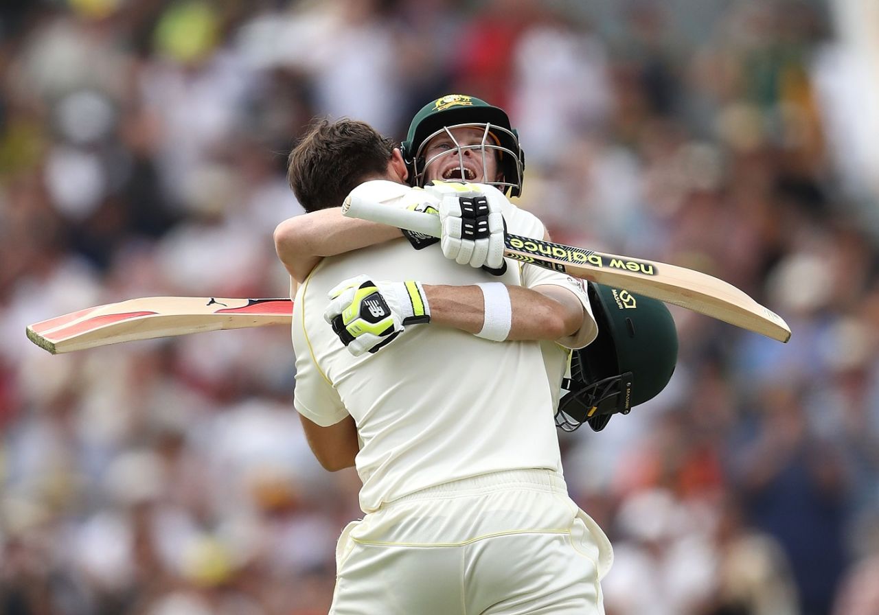 Steven Smith and Mitchell Marsh had plenty to celebrate on the third day, Australia v England, 3rd Test, Perth, 3rd day, December 16, 2017