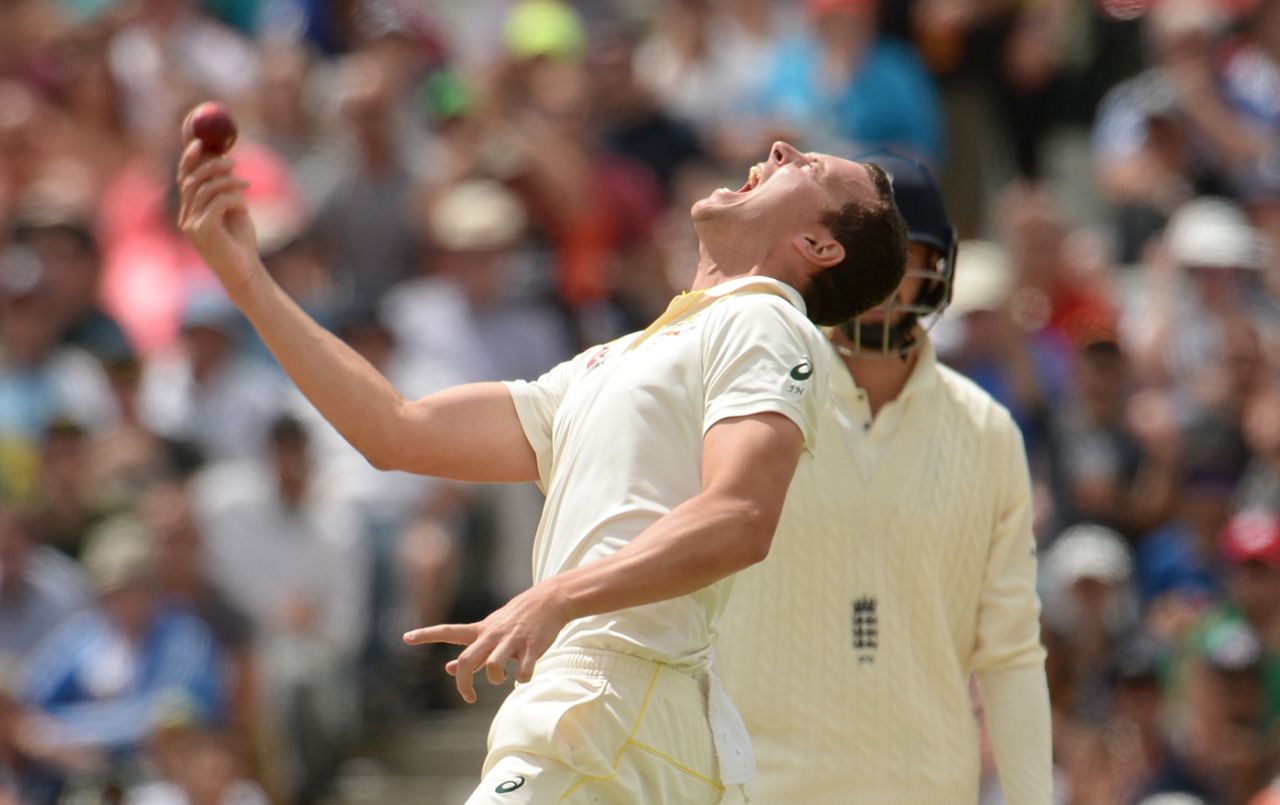Josh Hazlewood lets out a roar after taking a catch, Australia v England, 3rd Test, Perth, 4th day, December 17, 2017