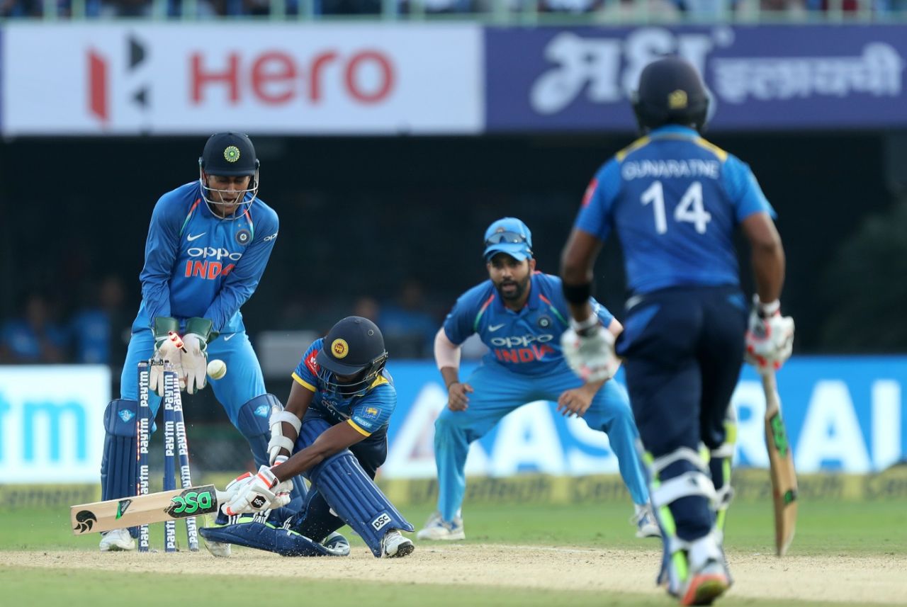 Akila Dananjaya was bowled around his legs by Kuldeep Yadav, India v Sri Lanka, 3rd ODI, Visakhapatnam, December 17, 2017