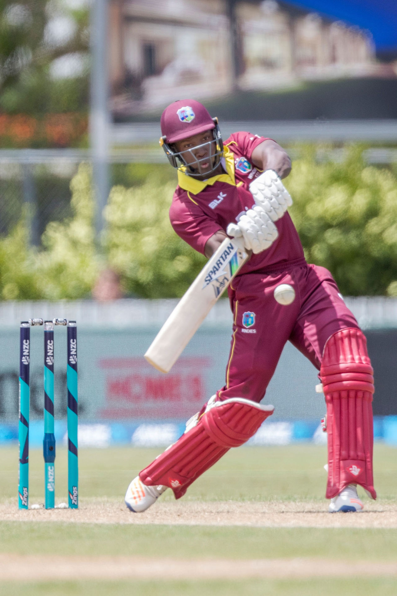 Rovman Powell swings across the line, New Zealand v West Indies, 1st ODI, Whangarei, December 20, 2017 