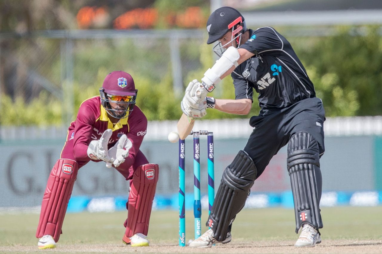 Kane Williamson plays a cut, New Zealand v West Indies, 1st ODI, Whangarei, December 20, 2017 