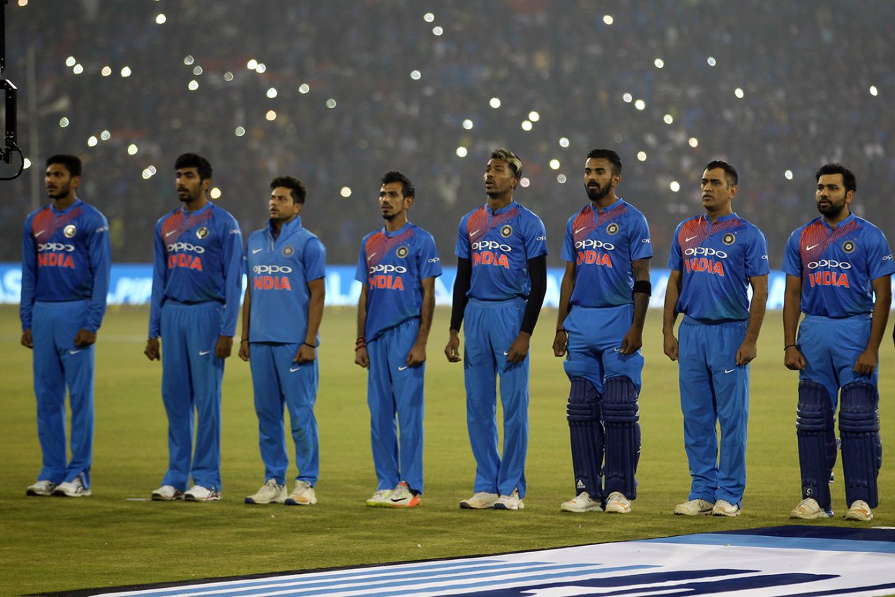 The Indian team lines up, India v Sri Lanka, 1st T20I, Cuttack, December 20, 2017