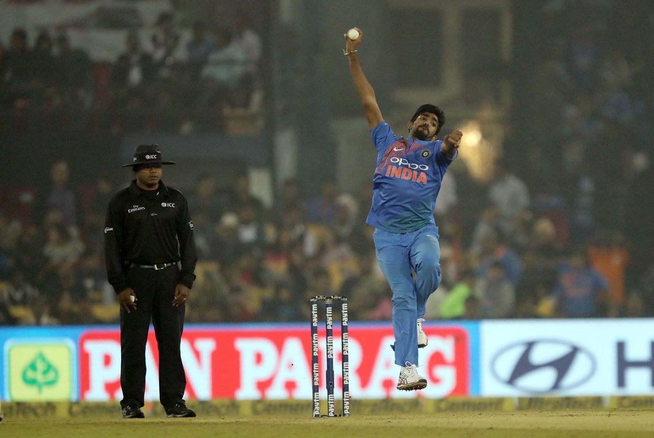Jasprit Bumrah leaps before delivery, India v Sri Lanka, 1st T20I, Cuttack, December 20, 2017