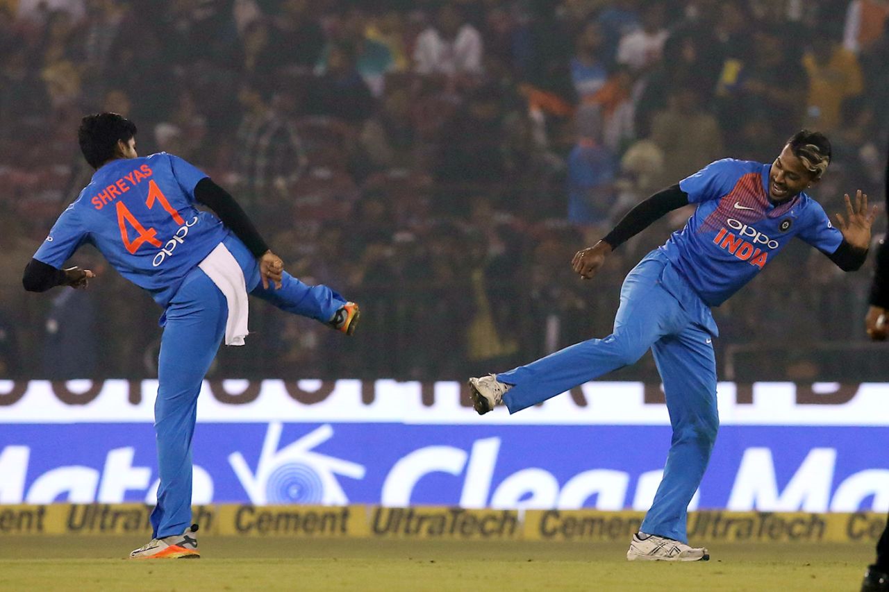 Shreyas Iyer and Hardik Pandya bring out a special celebration, India v Sri Lanka, 1st T20I, Cuttack, December 20, 2017