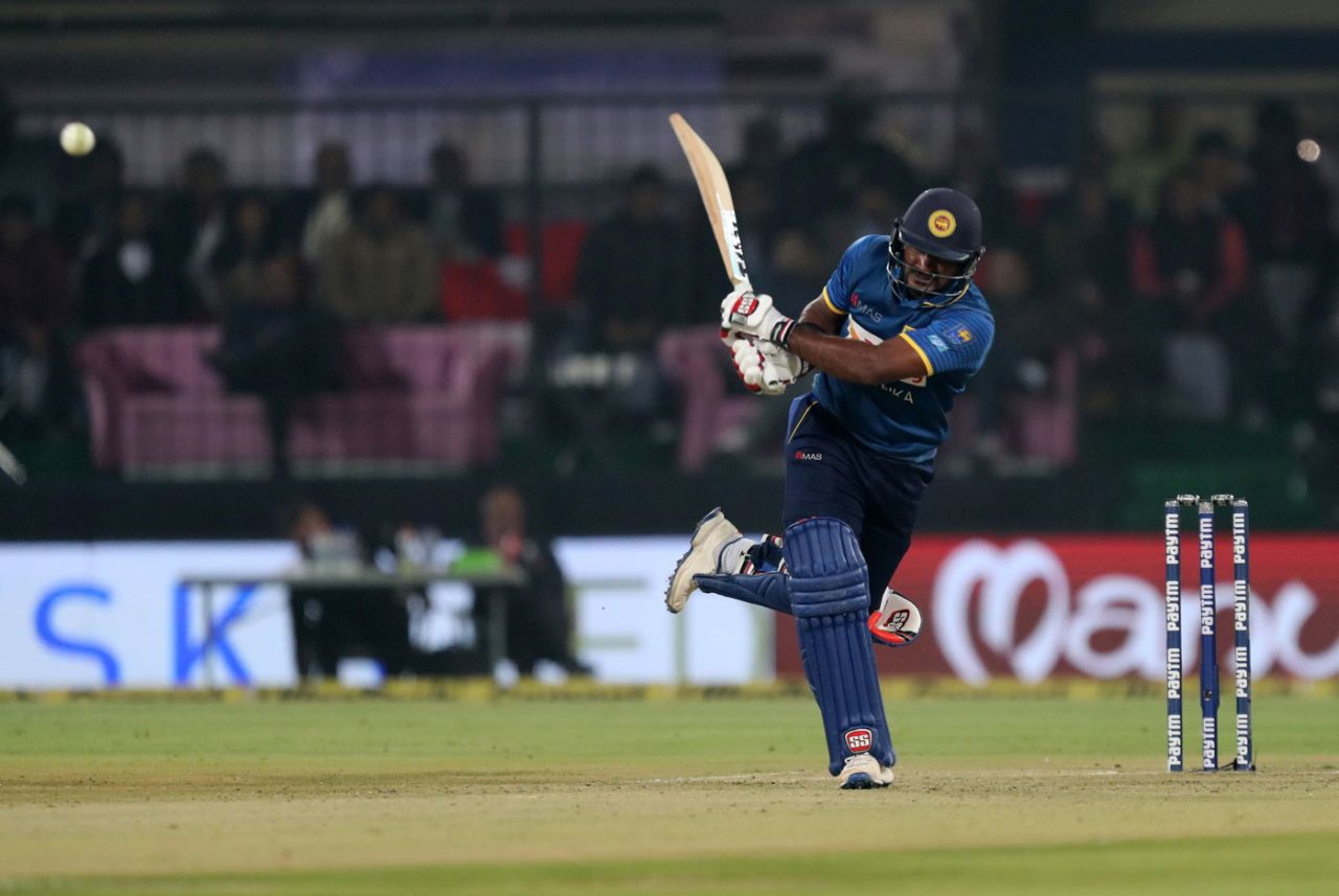 Kusal Perera hammers one to wide long-on, India v Sri Lanka, 2nd T20I, Indore, December 22, 2017