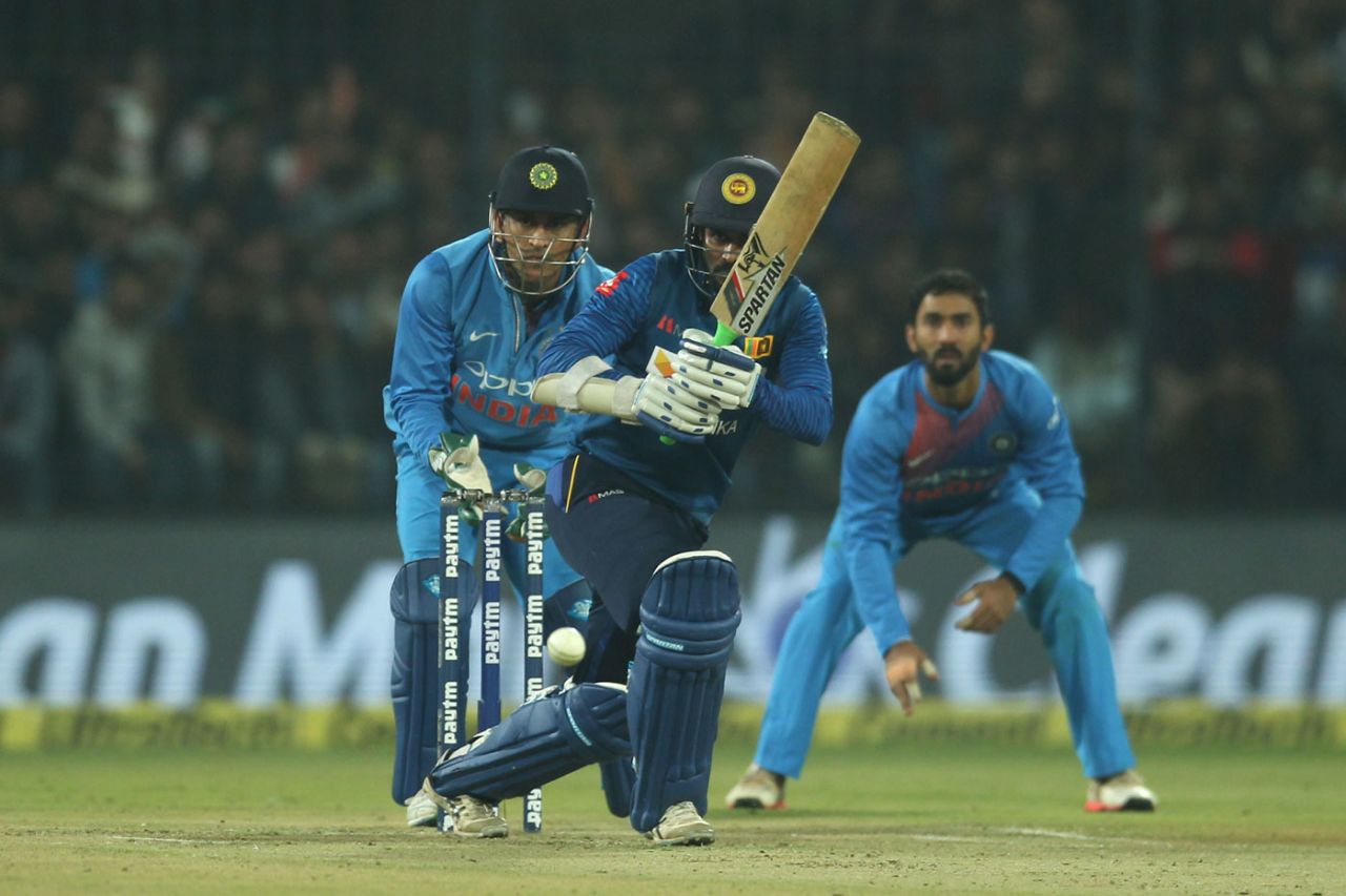 Upul Tharanga nudges one into the leg side, India v Sri Lanka, 2nd T20I, Indore, December 22, 2017
