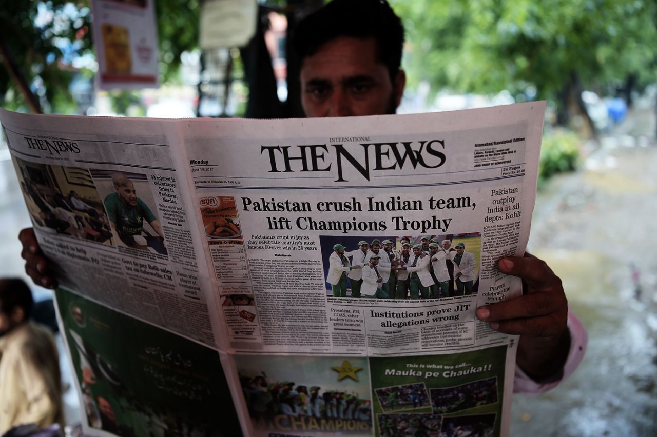 The headline in the <i>News</i> after Pakistan's Champions Trophy win, India v Pakistan, Final, Champions Trophy 2017, The Oval, London, June 18, 2017