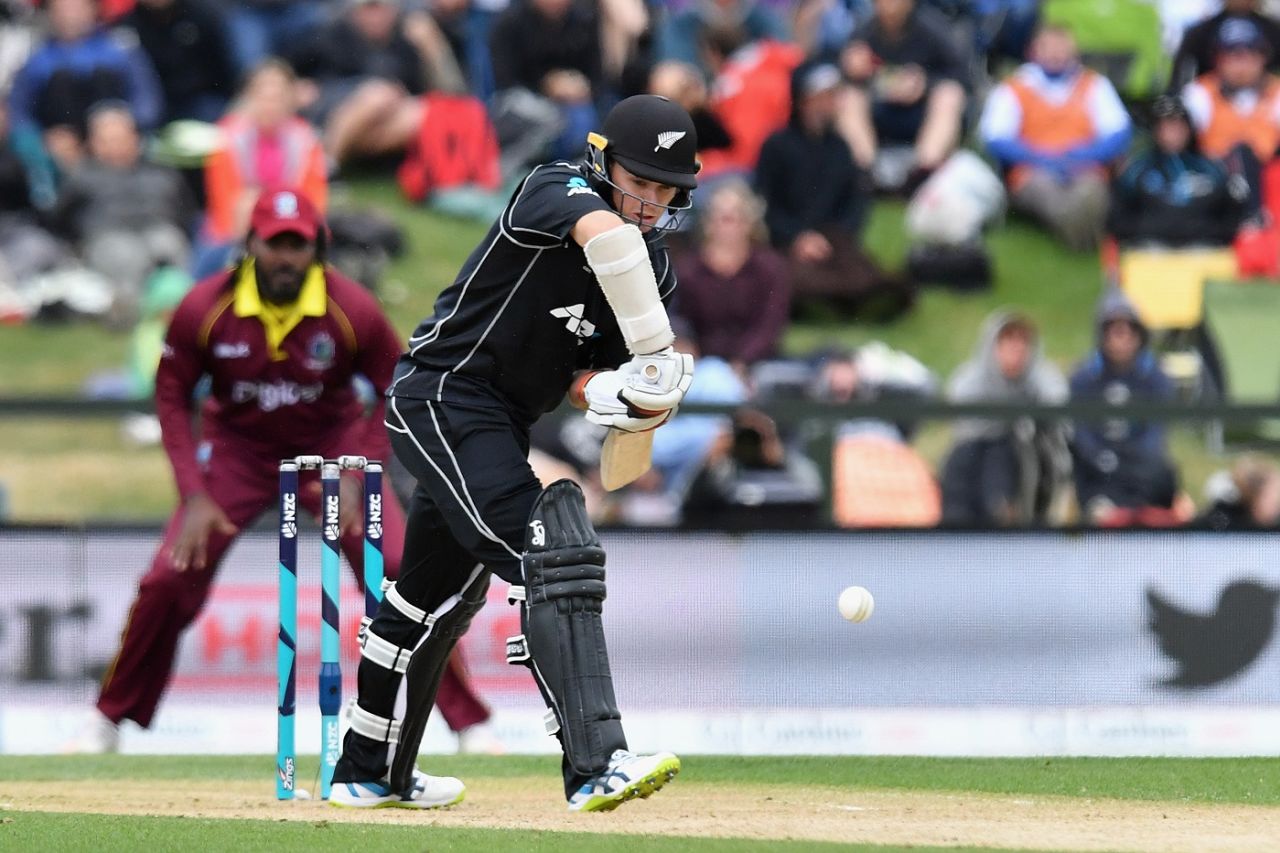 Tom Latham brings out a textbook defence, New Zealand v West Indies, 3rd ODI, Christchurch, December 26, 2017