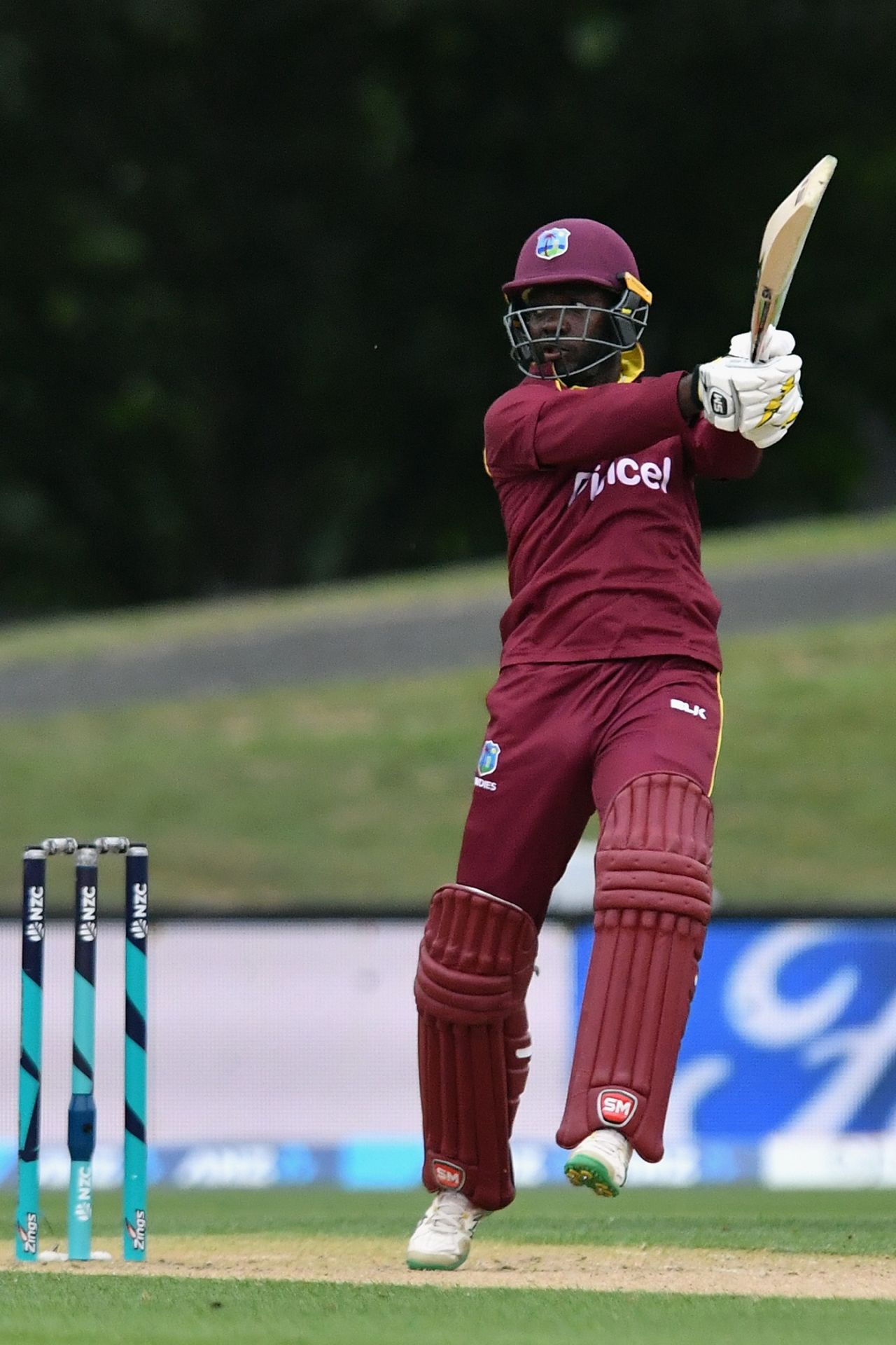 Nikita Miller slashes one through the off side, New Zealand v West Indies, 3rd ODI, Christchurch, December 26, 2017