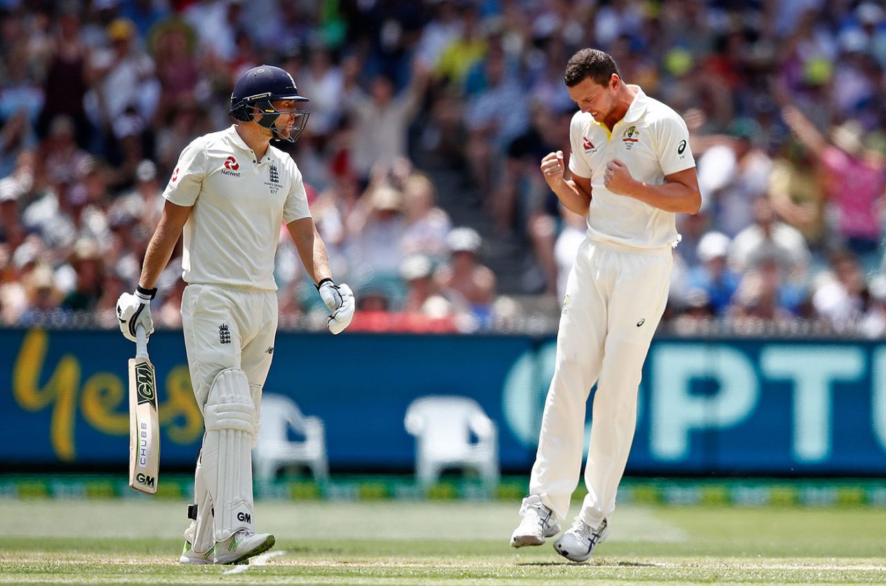 Josh Hazlewood removed Dawid Malan with the new ball, but replays suggested an edge on the lbw, Australia v England, 4th Ashes Test, Melbourne, 3rd day, December 28, 2017