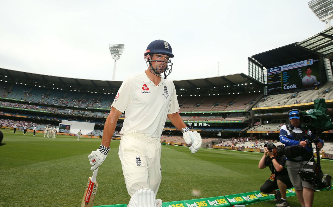 Alastair Cook leaves the field after carrying his bat for 244, Australia v England, 4th Ashes Test, Melbourne, 4th day, December 29, 2017