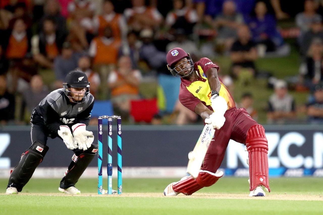 Andre Fletcher looks to smack one down the ground, New Zealand v West Indies, 3rd T20I, Mount Maunganui