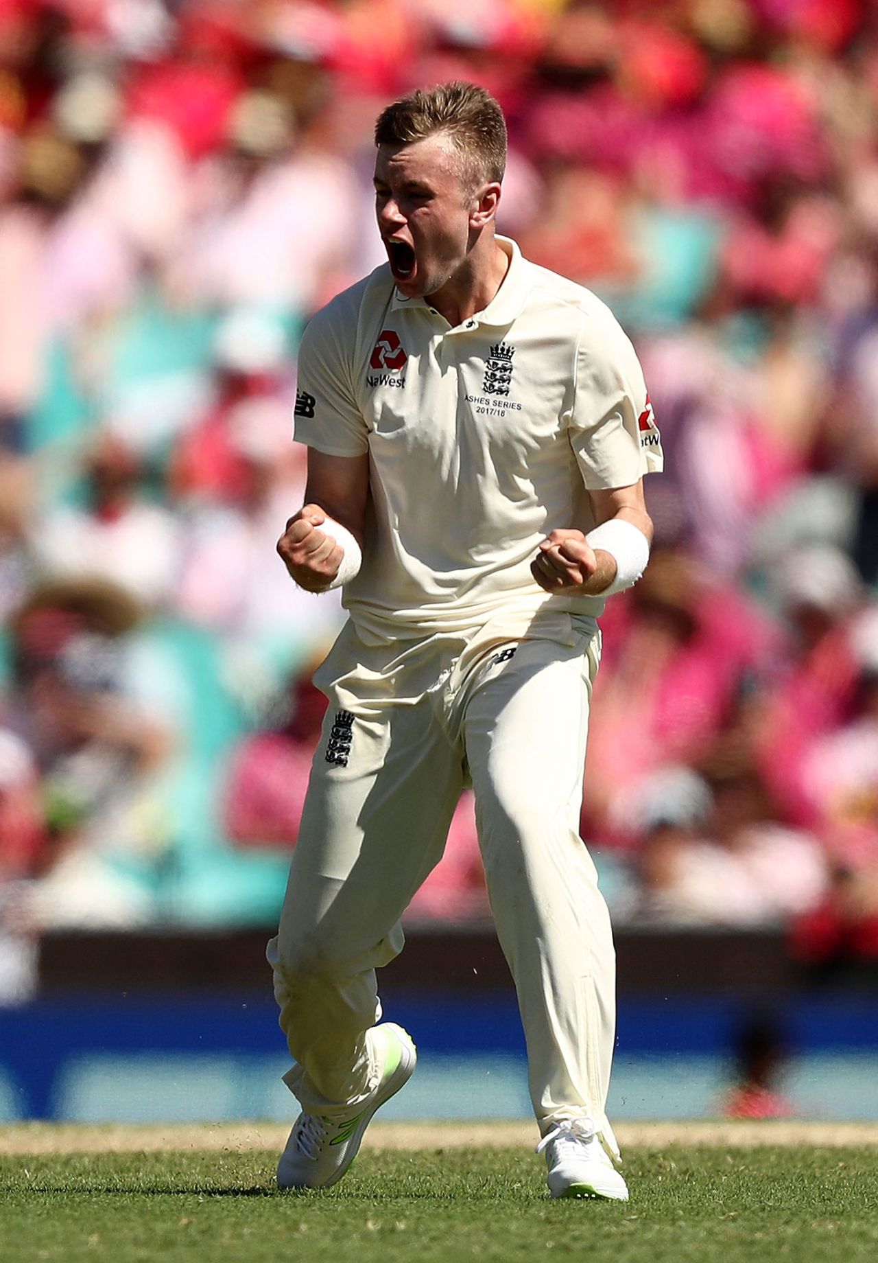 Mason Crane celebrates his maiden Test wicket, Australia v England, 5th Test, Sydney, 3rd day, January 6, 2017