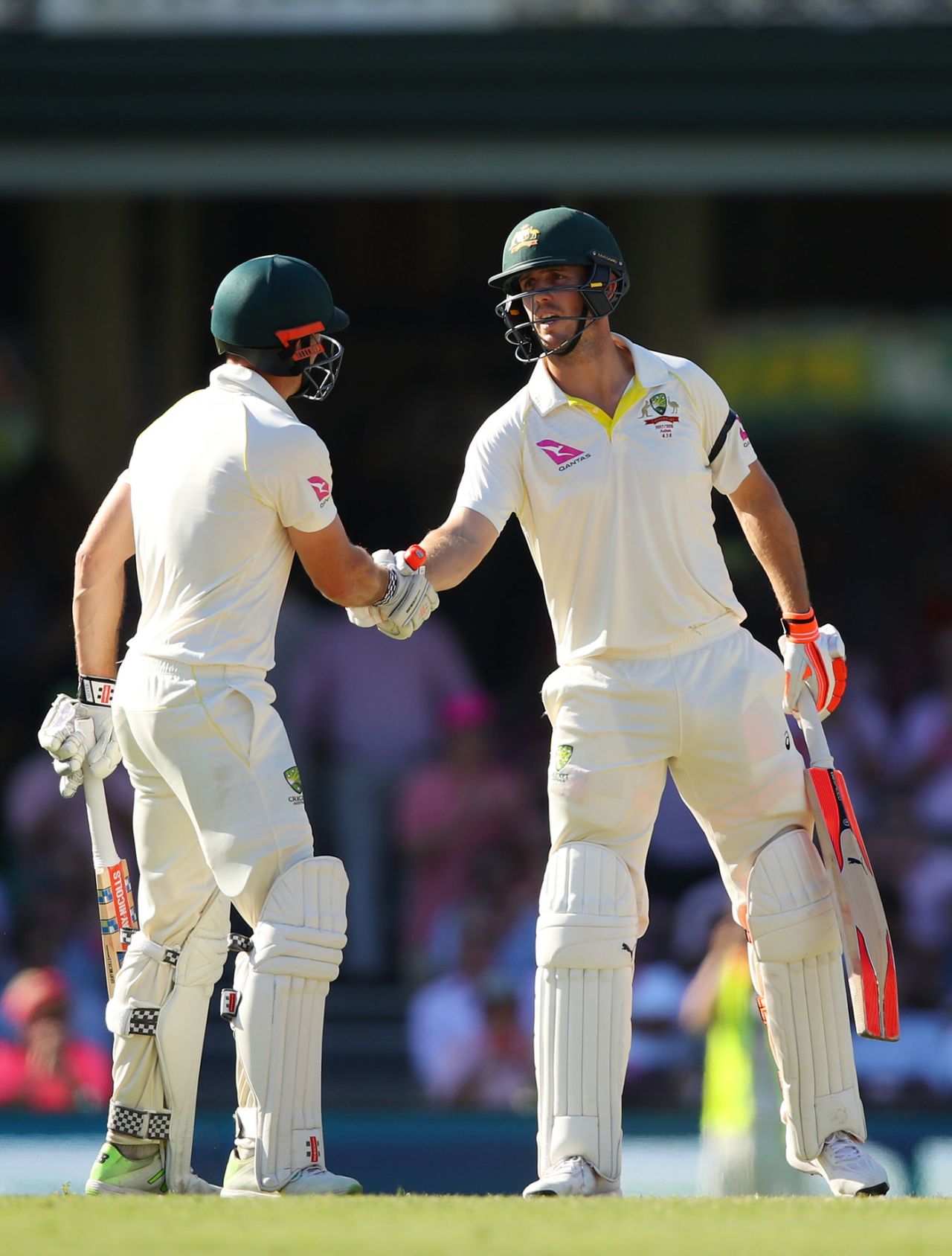 Mitchell Marsh gets a handshake from his brother on reaching fifty, Australia v England, 5th Test, Sydney, 3rd day, January 6, 2017