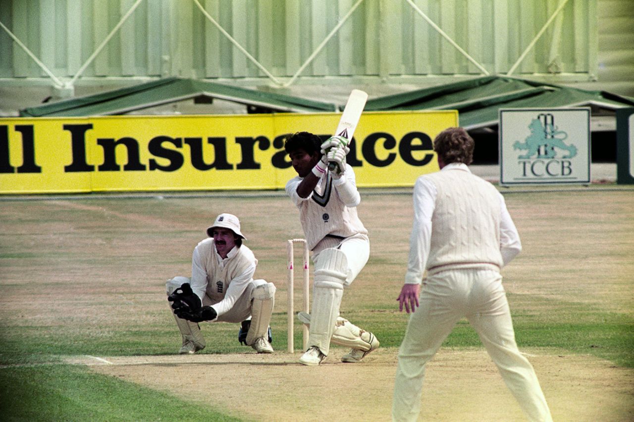 Sanjay Manjrekar drives on his way to a half-century, England v India, 2nd Test, Old Trafford, 1990