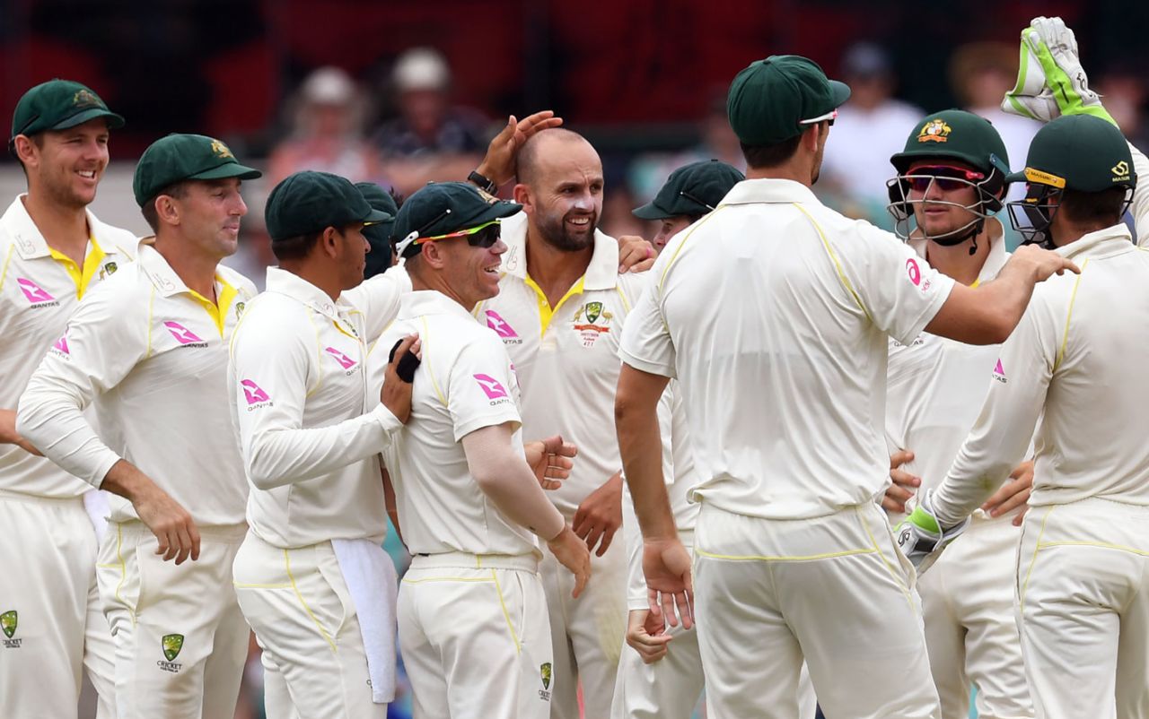 Nathan Lyon claimed Moeen Ali's wicket for the seventh time in the series, Australia v England, 5th Test, Sydney, 5th day, January 8, 2018