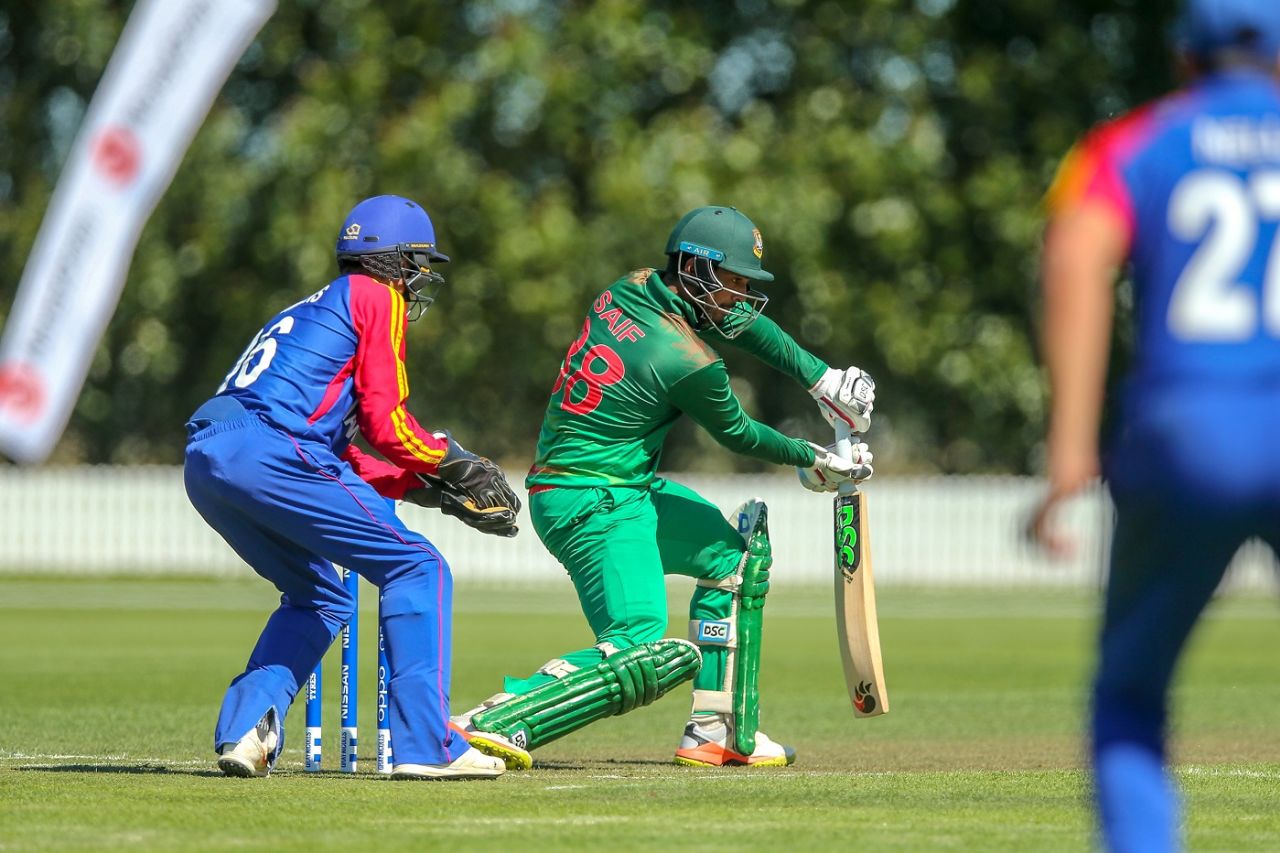 Saif Hasan glides the ball away, Bangladesh v Namibia, Under-19 World Cup 2018, Group C, Lincoln