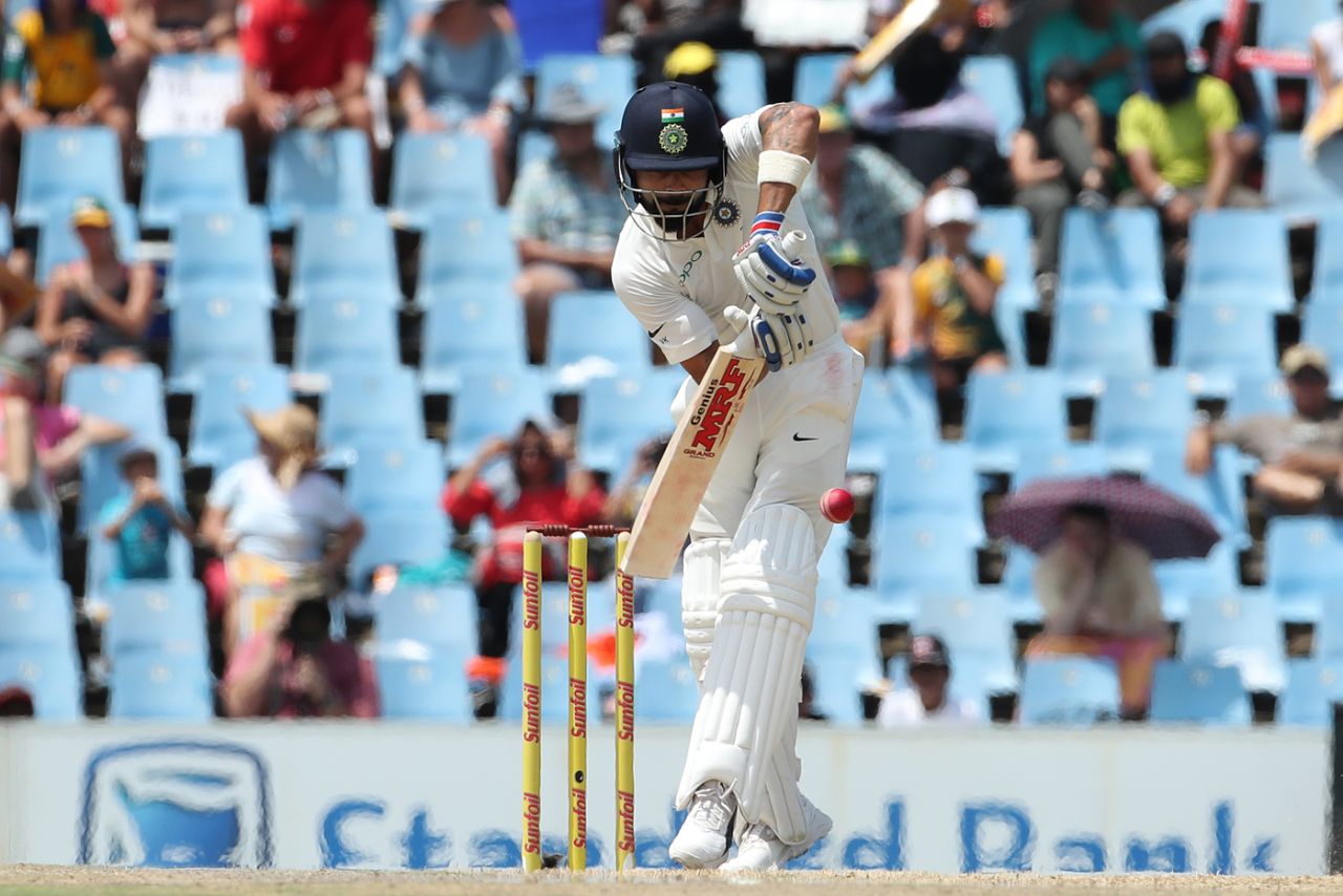Virat Kohli leaps to play the ball, South Africa v India, 2nd Test, Centurion, 2nd day, January 14, 2018