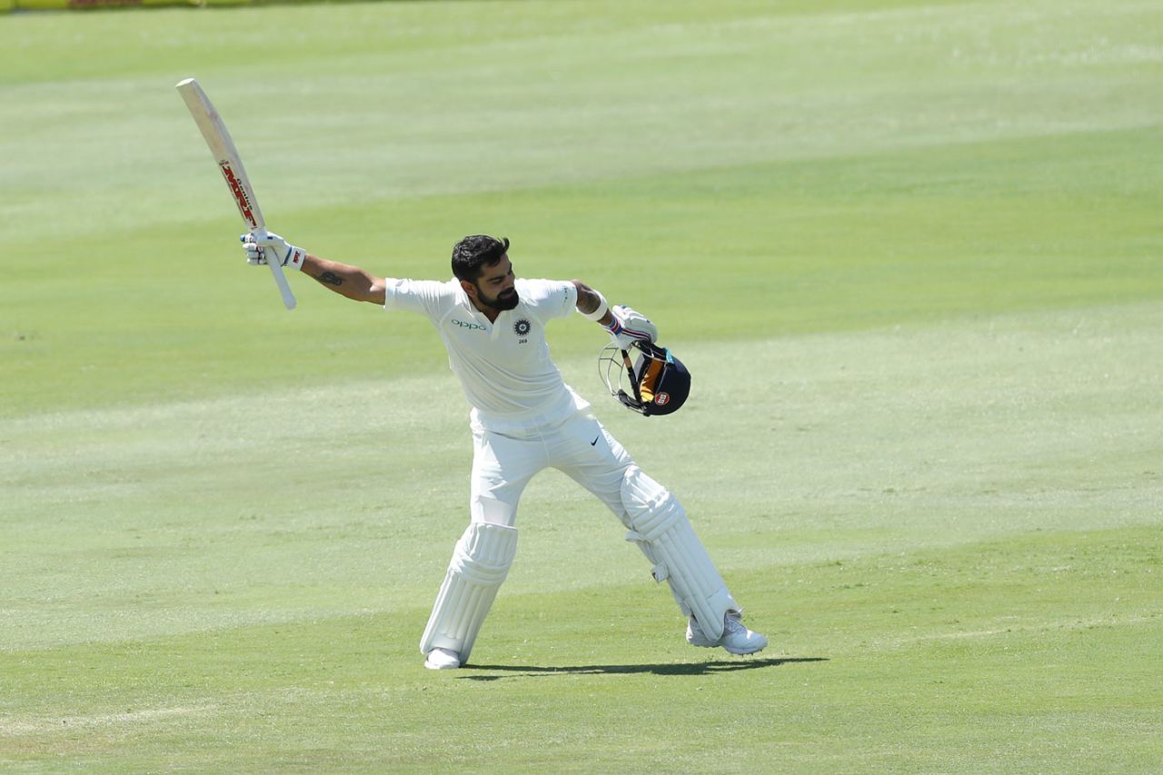 Virat Kohli is elated after scoring his 21st Test century, South Africa v India, 2nd Test, Centurion, 3rd day, January 15, 2018