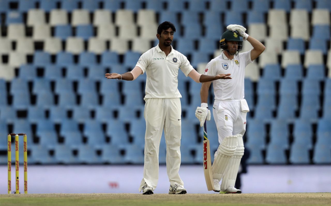 Jasprit Bumrah reacts after a missed opportunity, South Africa v India, 2nd Test, Centurion, 3rd day, January 15, 2018