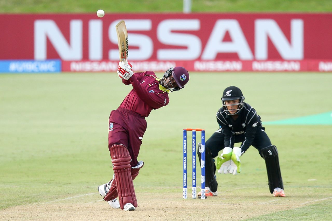 Alick Athanaze launches one, New Zealand v West Indies, Under-19 World Cup 2018, Tauranga, January 13, 2018