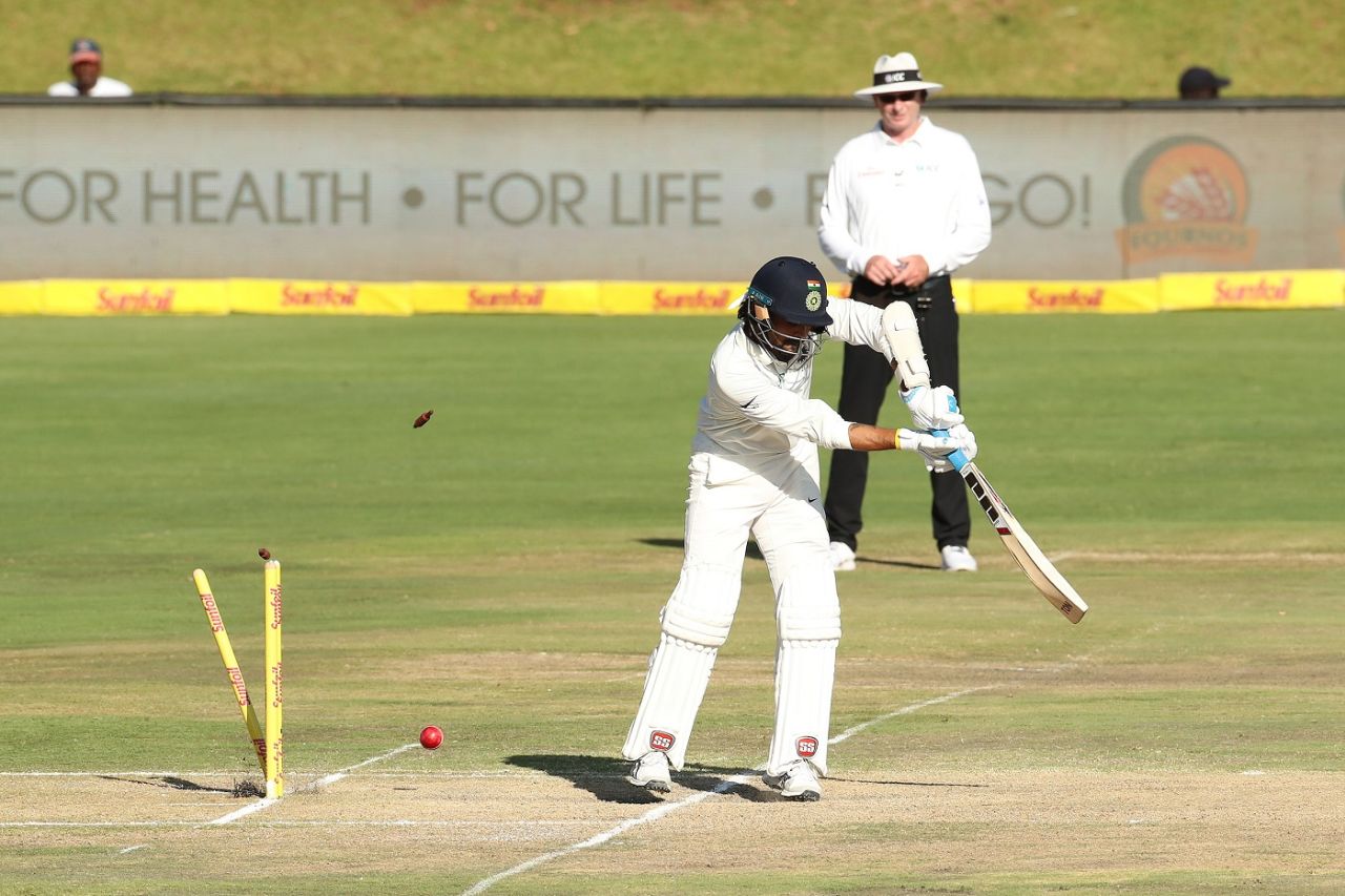 M Vijay was bowled by Kagiso Rabada, South Africa v India, 2nd Test, Centurion, 4th day, January 16, 2018