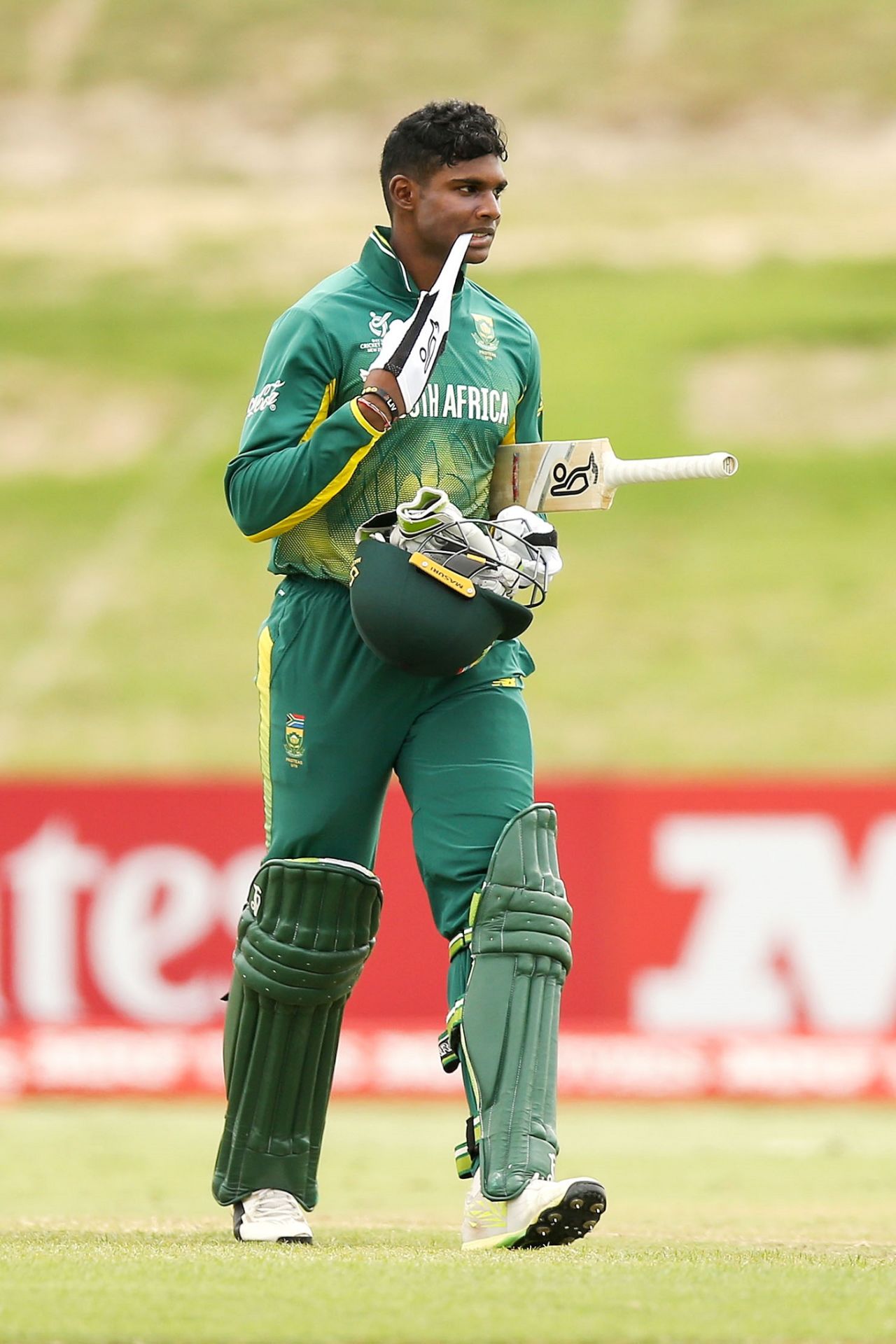 Jiveshan Pillay walks back after being dismissed obstructing the field, South Africa v West Indies, Under-19 World Cup, Group A, Mount Maunganui, January 17, 208