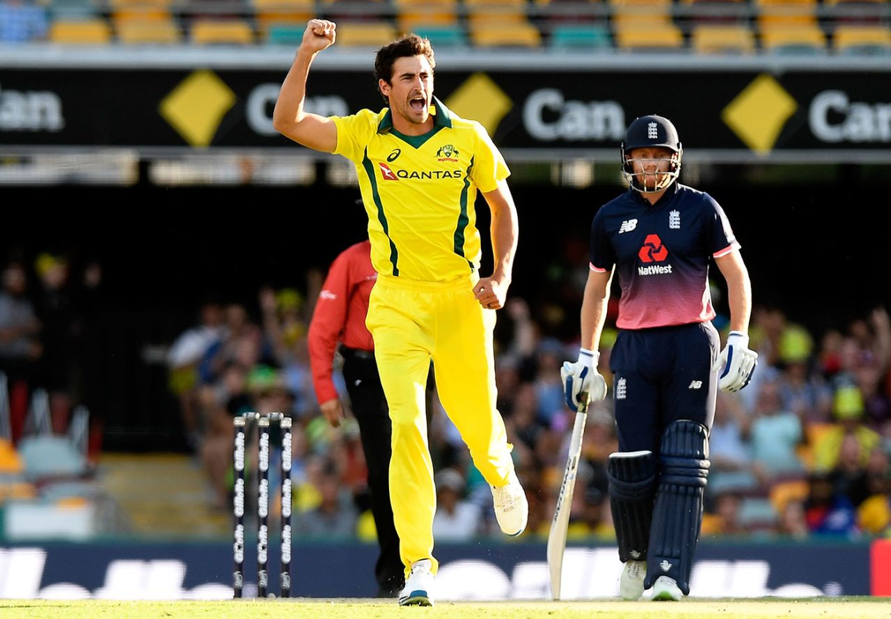 Mitchell Starc removed Jason Roy in the opening over, Australia v England, 2nd ODI, Brisbane, January 19, 2018