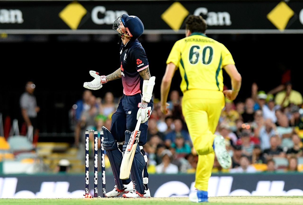 Alex Hales was bowled by Jhye Richardson, Australia v England, 2nd ODI, Brisbane, January 19, 2018