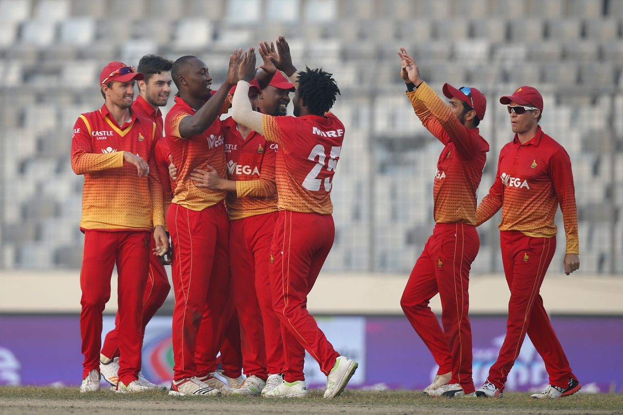 Tendai Chatara celebrates a wicket Sri Lanka v Zimbabwe, tri-series, Mirpur, January 21, 2018