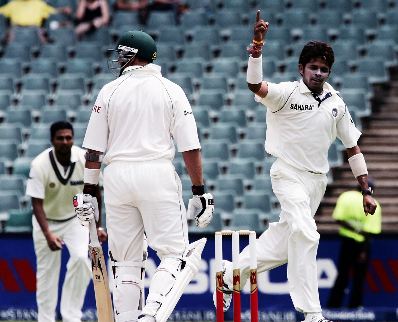 Sreesanth celebrates Jacques Kallis' wicket, South Africa v India, 1st Test, Johannesburg, 2nd day, December 16, 2006