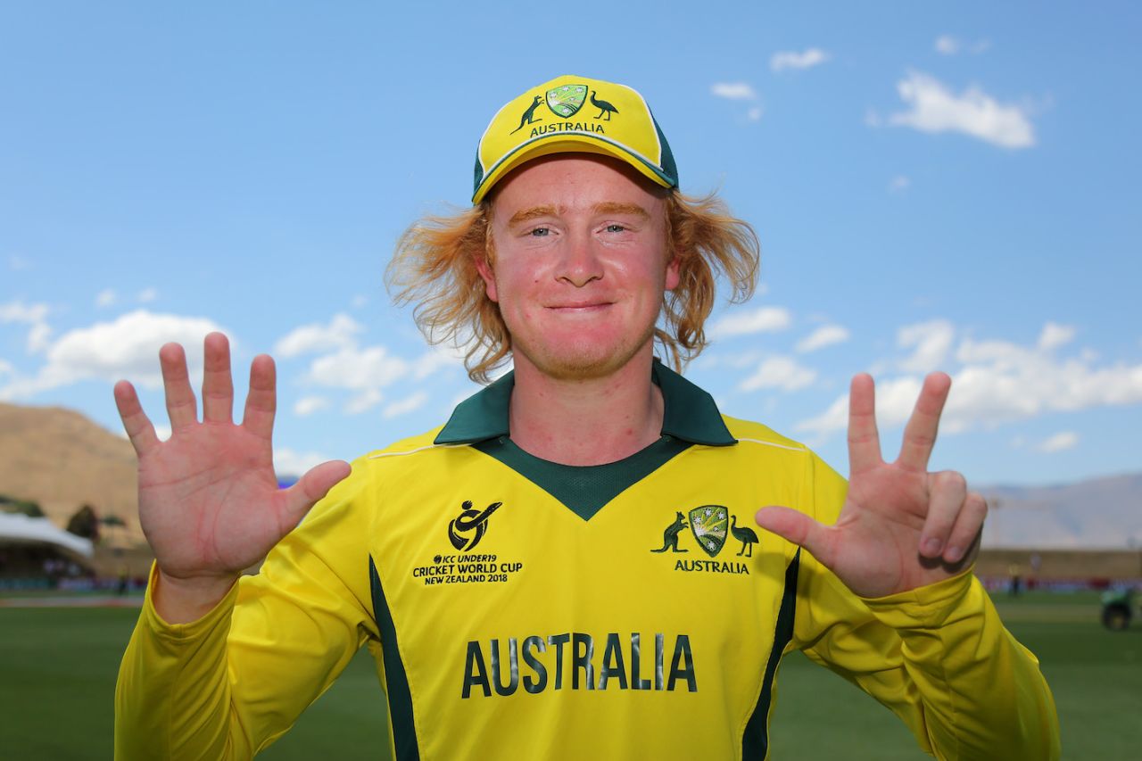 Lloyd Pope registered record figures of 8 for 35, Australia v England, Under-19 World Cup, quarter-final, Queenstown, January 23, 2018