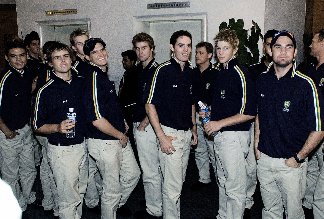 Australia's Under-19 players arrive at their hotel in Dhaka, February 9, 2004