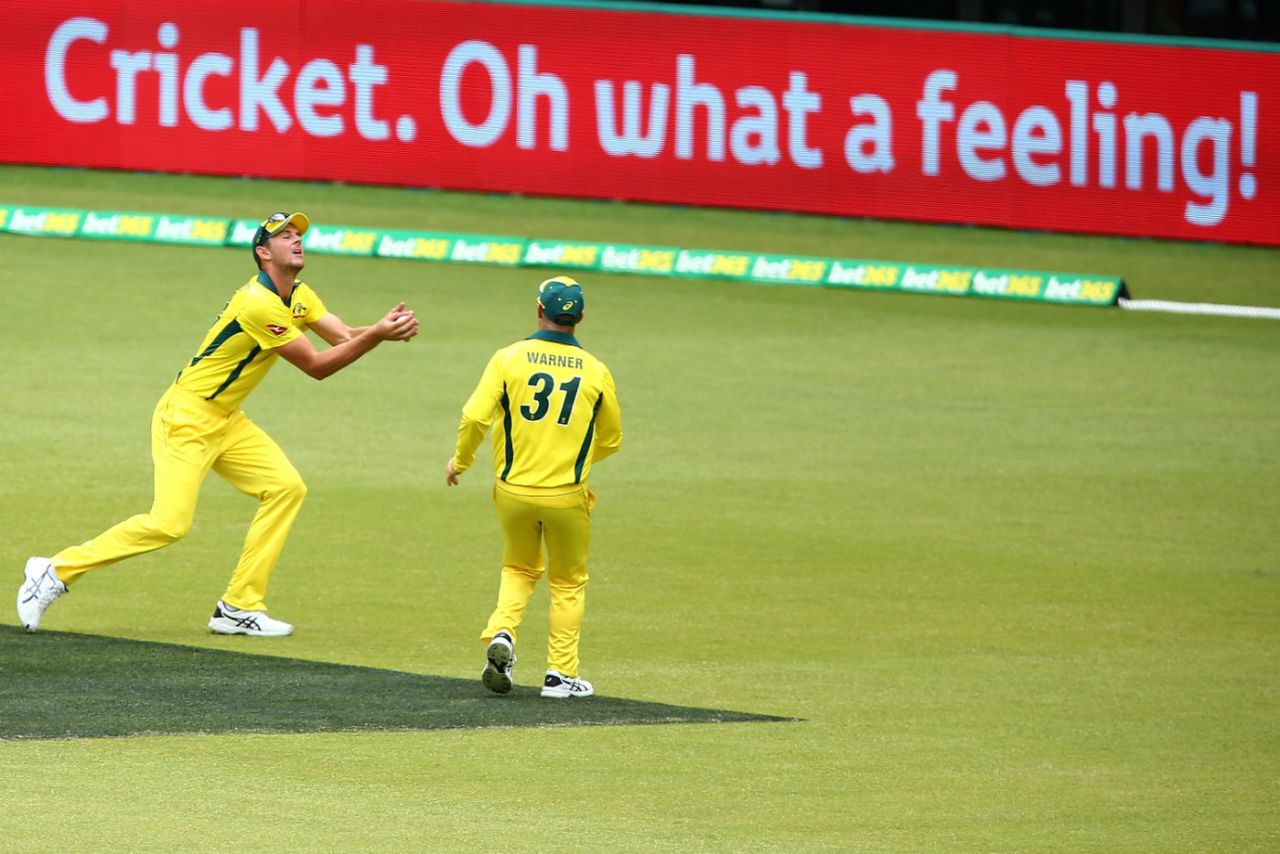 Josh Hazlewood takes the catch to dismiss Jason Roy, Australia v England, 5th ODI, Perth, January 28, 2018