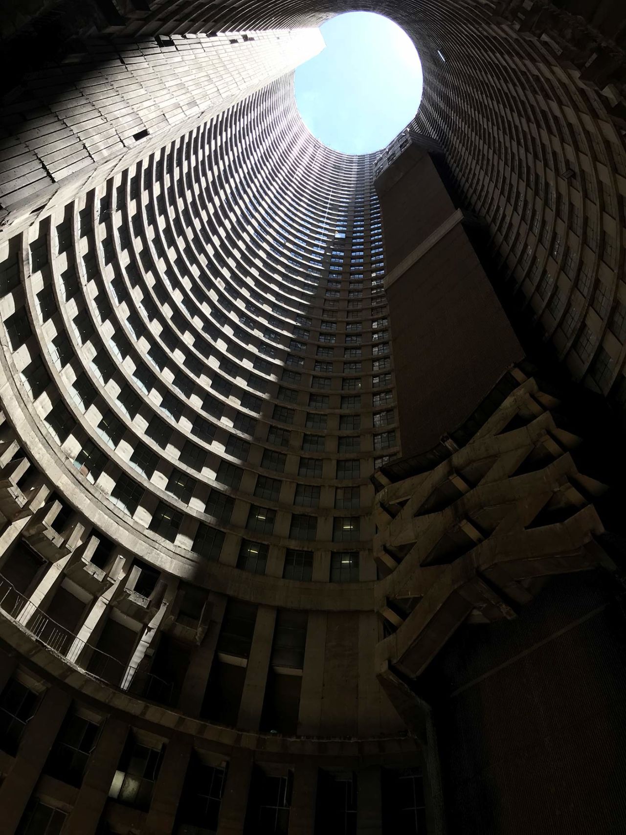 The view up the hollow central core of the Ponte City skyscraper in Johannesburg, January 21, 2018