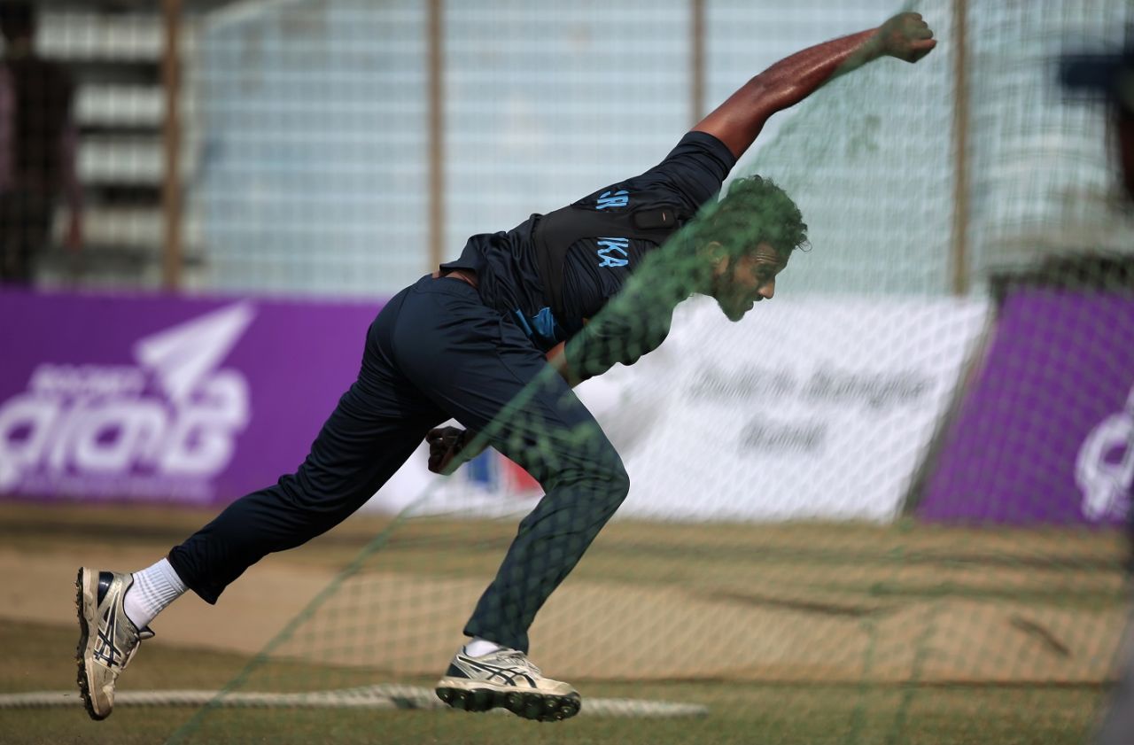 Shehan Madushanka bowls in the nets, Chittagong, January 30, 2017