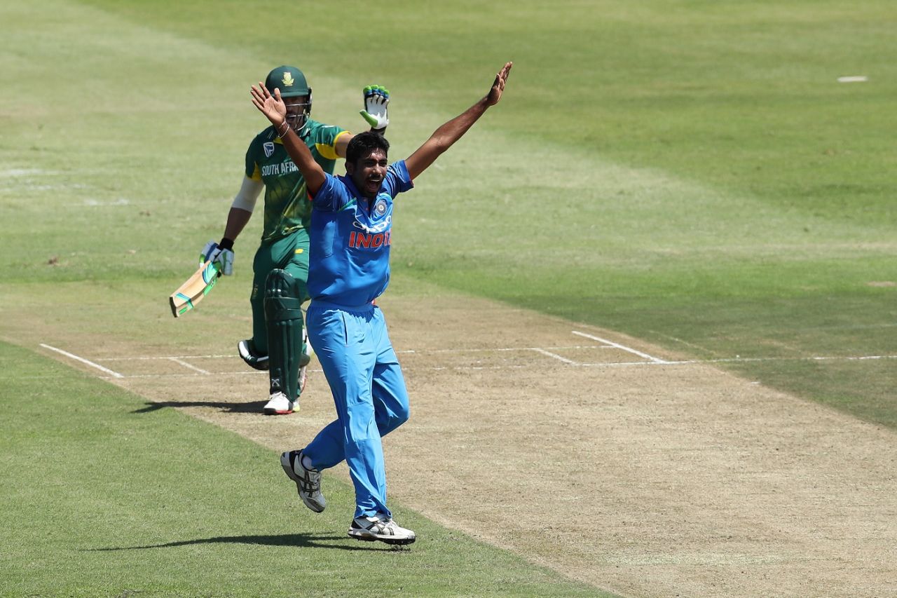 Jasprit Bumrah appeals, South Africa v India, 1st ODI, Durban, February 1, 2018