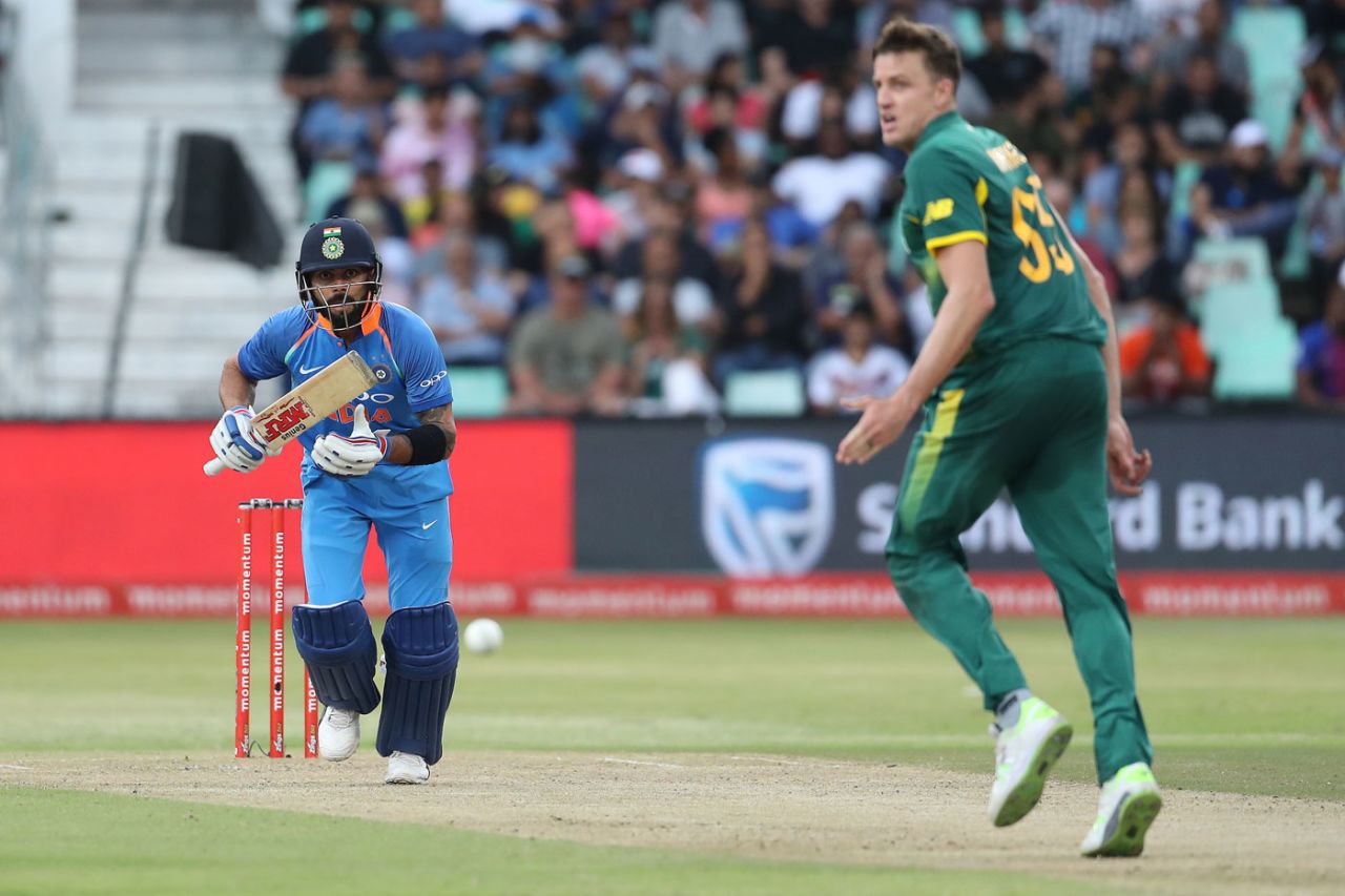 Virat Kohli punches down the ground, South Africa v India, 1st ODI, Durban, February 1, 2018