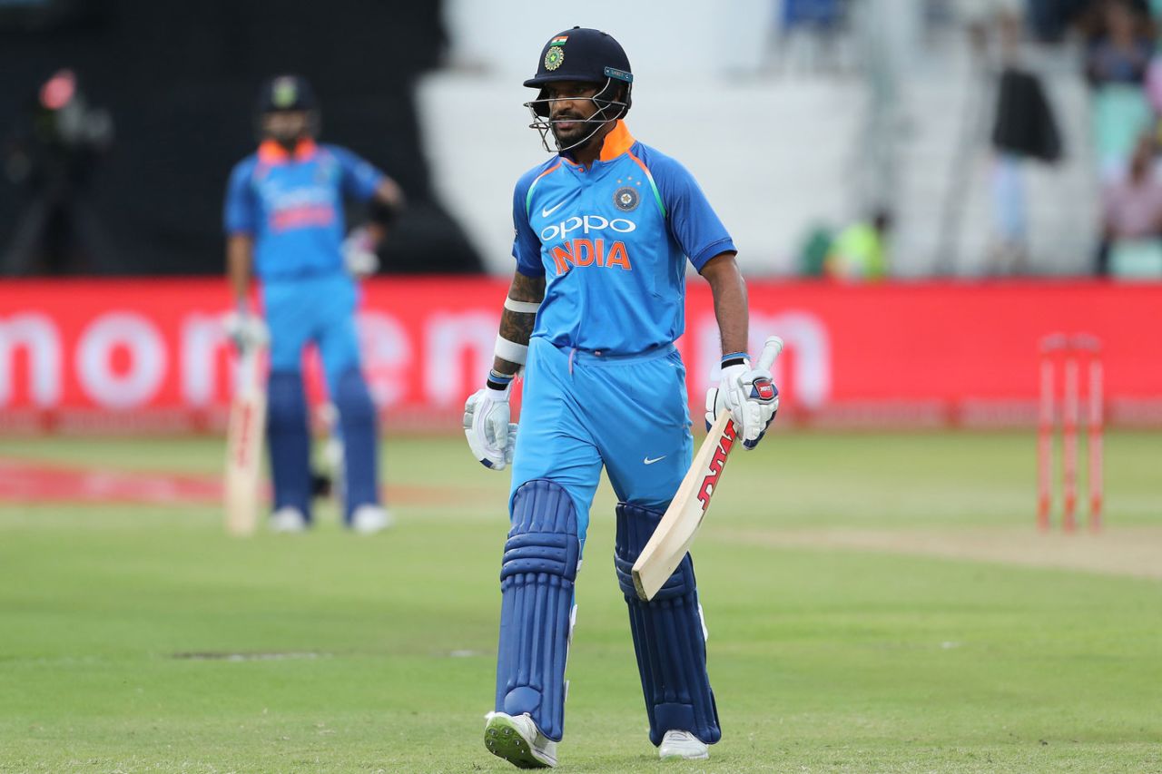 An angry Shikhar Dhawan walks off after being run out, South Africa v India, 1st ODI, Durban, February 1, 2018