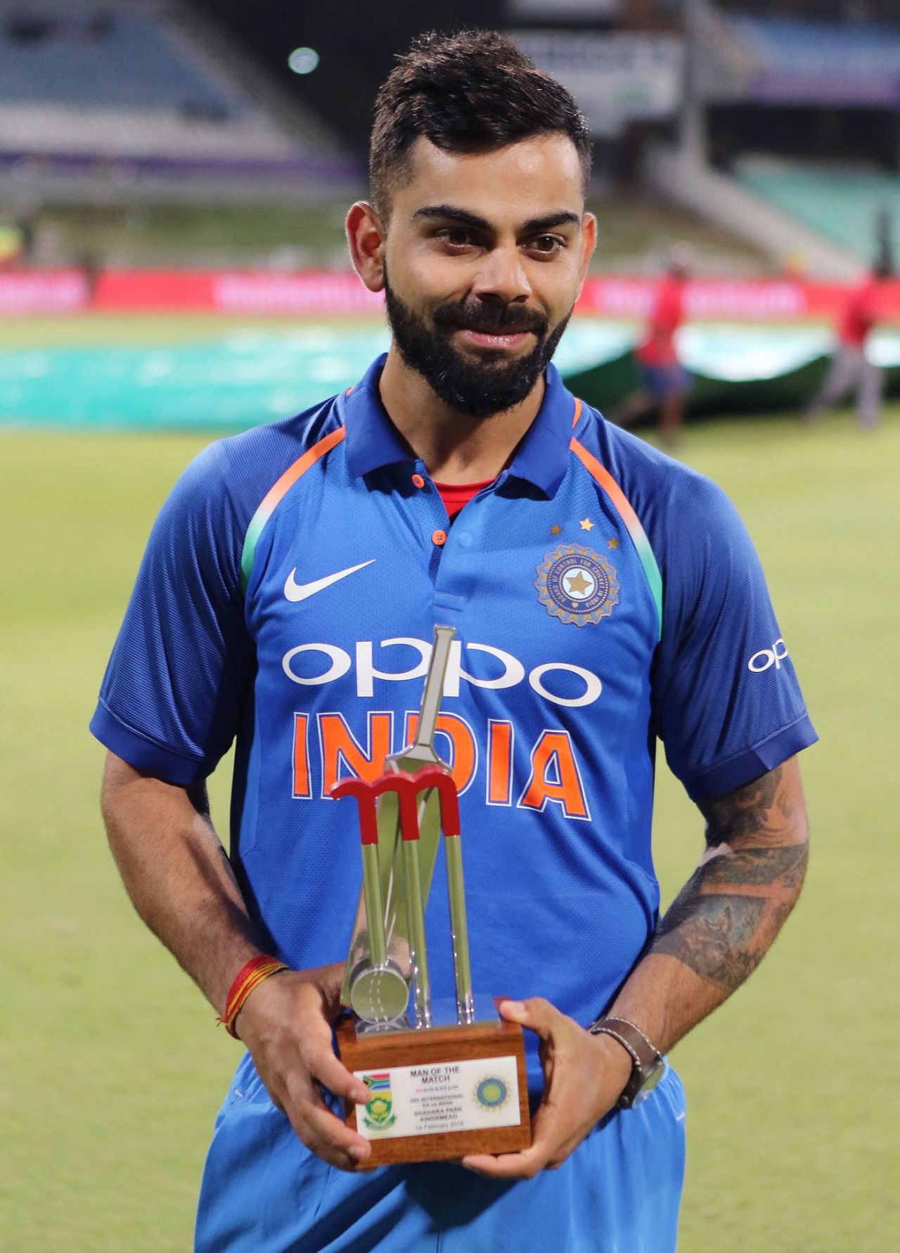 Virat Kohli was named the Man of the Match, South Africa v India, 1st ODI, Durban, February 1, 2018