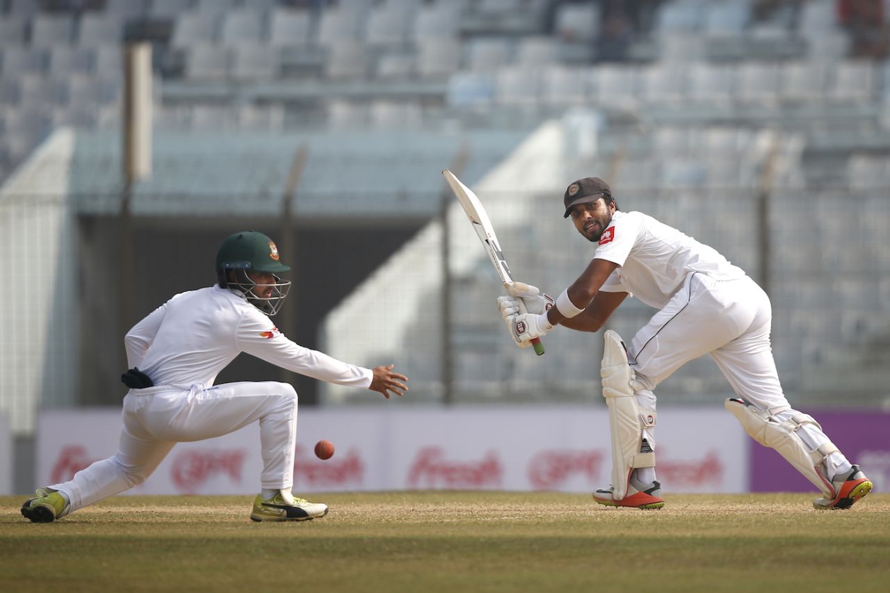 Dinesh Chandimal tucks the ball past short leg, Bangladesh v Sri Lanka, 1st Test, Chittagong, 4th day, February 3, 2018