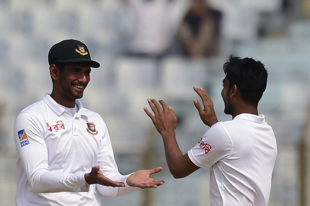 Mehidy Hasan is congratulated by Mahmudullah, Bangladesh v Sri Lanka, 1st Test, Chittagong, 4th day, February 3, 2018