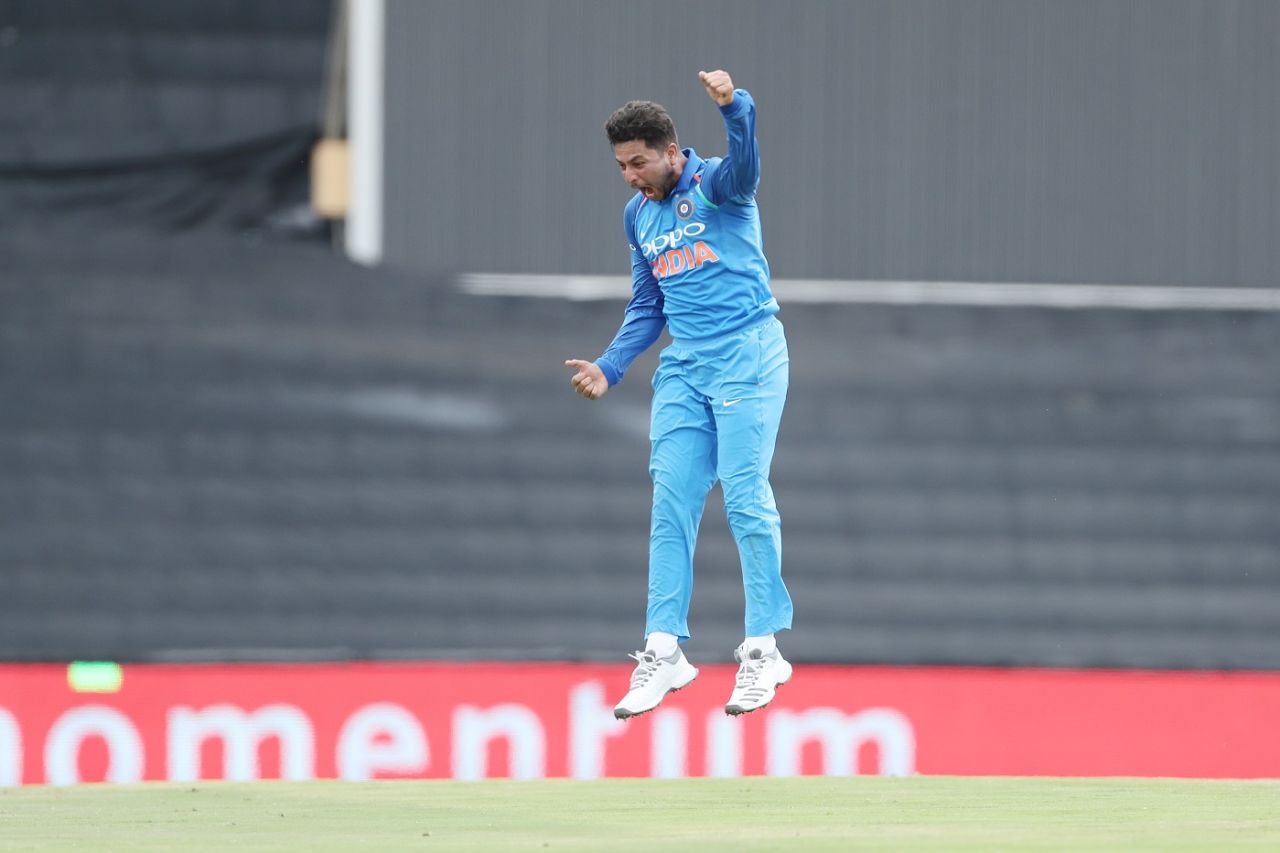 Kuldeep Yadav exults after picking two wickets in an over, South Africa v India, 2nd ODI, Centurion, February 4, 2018