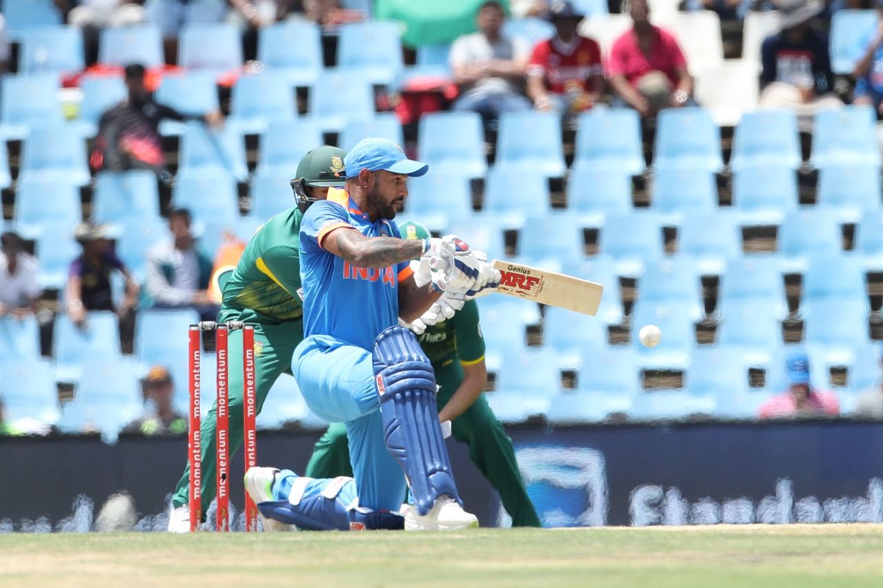 Shikhar Dhawan chops the ball behind square on the off side, South Africa v India, 2nd ODI, Centurion, February 4, 2018 
